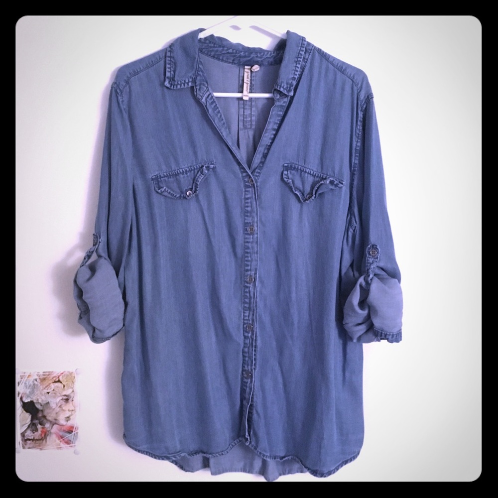Lyocell chambray button down blouse shirt